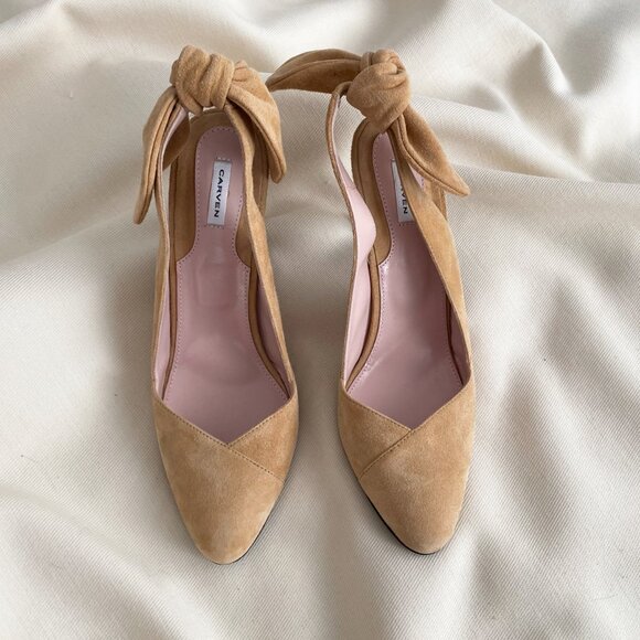 Carven Beige Suede Slingbacks with Bow Back, size 40. Fits like a 9.5 - Picture 2 of 14
